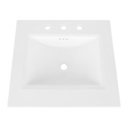 Maykke - Brighton Rectangle Sink Top, White Ceramic, 25", 8" Widespread Faucet Hole - Bathroom Sinks