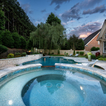 Residential Pool, Raised Spa and Raised Wall with Fire Bowels-Kernersville, NC