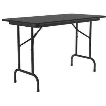 UrbanPro 24"W x 48"D Steel Metal & Wood Folding Table in Black Granite