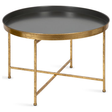 Celia Round Metal Coffee Table, Gray/Gold 28.25x28.25x19