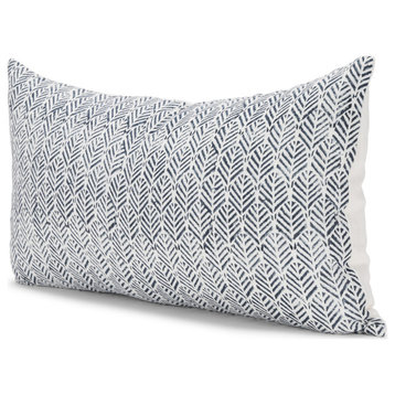 Janelle Cream With Indigo Print Linen Lumbar Decorative Pillow Cover