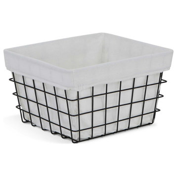 HomeRoots Rectangular White Lined and Metal Wire Storage