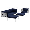 Harmony 6-Piece Outdoor Aluminum Sectional Sofa Set, White Navy