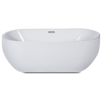 Alfi Brand 59" White Oval Acrylic Free Standing Soaking Bathtub