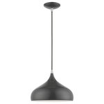 Livex Lighting - Amador 1 Light Shiny Dark Gray With Polished Chrome Accents Pendant - The Amador one light pendant features a modern, minimal look. It is shown in a chic shiny dark gray finish shade with a shiny white finish inside and polished chrome finish accents.