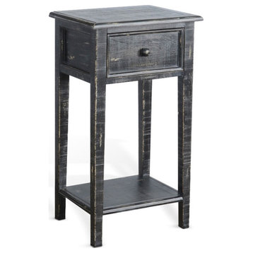 Pemberly Row Modern Marina Wood Black Sand Side Table with Drawer