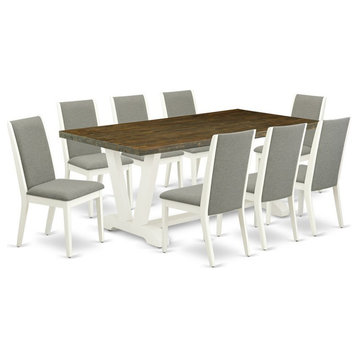 East West Furniture V-Style 9-piece Wood Dining Set in White/Shitake
