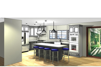 Inspiration for a mid-sized transitional l-shaped eat-in kitchen remodel in Boston