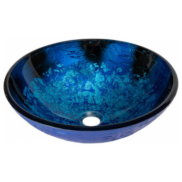 Vibrant Blue Foil Glass Vessel Sink for Bathroom, 16.5 Inch