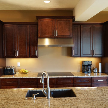 Leo Saddle Cherry Mahogany Kitchen Cabinets w/ Soft Close by Everyday Cabinets