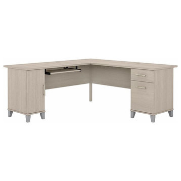Somerset 72W L Shaped Desk with Storage in Sand Oak - Engineered Wood