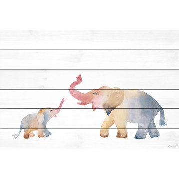 "Elephant Playtime" Painting Print on White Wood, 60x40