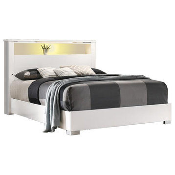 White and Chrome Bedframe with LED Headboard in California King