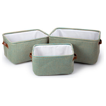 Striped Organizational Storage Basket, 3-Piece Set, Blue/Neutral