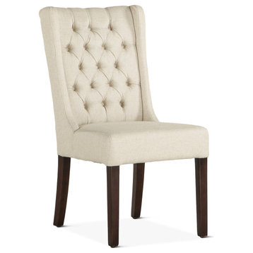 Chloe Dining Chair, Off-White/Dark Brown, Set of 2
