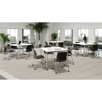KFI Dailey 42in Square Dining Set - White/Silver Table - White Chairs w/Casters