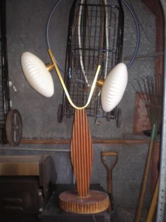 Mid Century Wood, Brass and Milk Glass Lamp