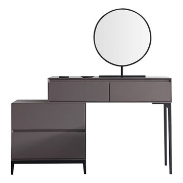 Gray Makeup Vanity Set With Mirror and Side Cabinet Dressing Table With Drawers
