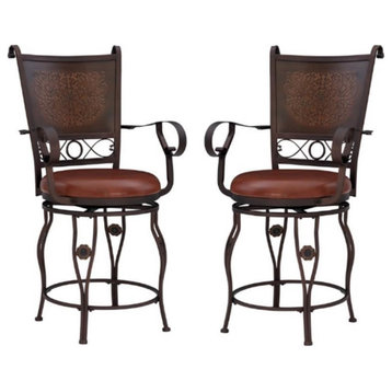 Home Square 24" Tall Metal Stamped Back Counter Stool in Bronze - Set of 2