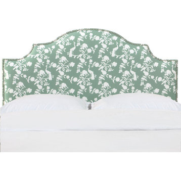 Brenson Full Nail Button Notched Headboard, Peacock Silhouette Green
