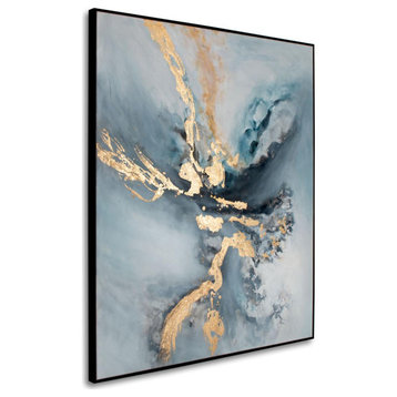 Transcendent Hand Painted Canvas, Blue, grey, black, white, gold