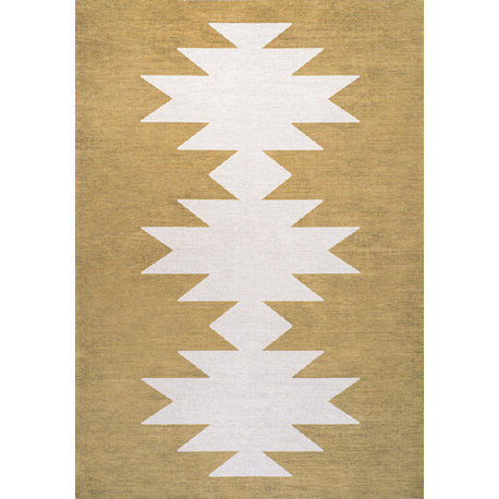 Chayton Minimalist Geometric Machine-Washable Area Rug, Yellow/Cream, 8x10