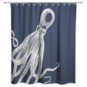 Octopus Shower Curtain, White/Navy