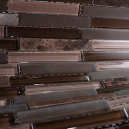 Light and Dark Grey Glass and Dark Emperador Stone Backsplash Mosaic Tile Collec - Home Accessories & Decor