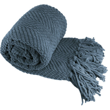 Tweed Knitted Throw Blanket, Blue Wing Teal, 60"x80"