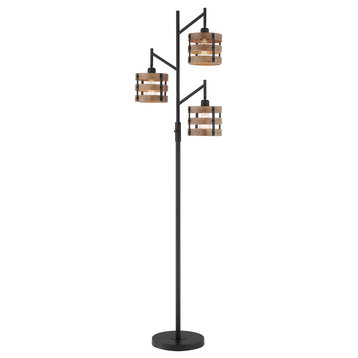 Balta 3 Light Floor Lamp, Brown Wood