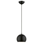 Livex Lighting - Stockton 1 Light Shiny Black With Polished Chrome Accents Globe Mini Pendant - Featuring a clean and crisp modern look, the Stockton one light mini pendant makes a contemporary statement with the smooth cone shape of its shiny black finish exterior.  A gleaming shiny white finish on the interior of the metal shade and polished chrome finish accents bring a refined touch of style. It will look perfect above a kitchen counter.