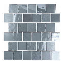 GBM Manufacturing - Landscape 2"x2" Textured Glass Square Mosaic Tile,Gray, 1 Sheet - Mosaic Tile