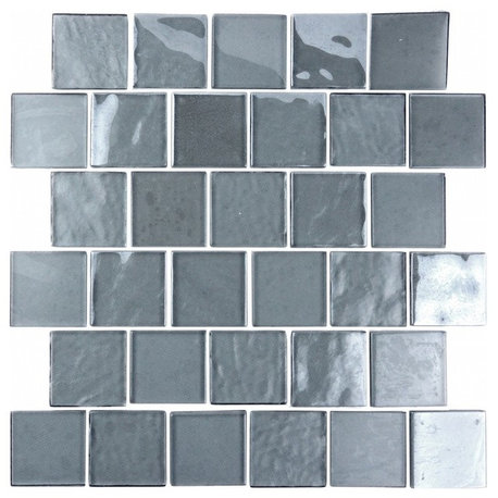 Landscape 2"x2" Textured Glass Square Mosaic Tile,Gray, 1 Sheet