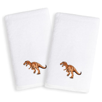 Linum Kids Embroidered 100% Turkish Cotton Hand Towels, Dinosaur, Set of 2