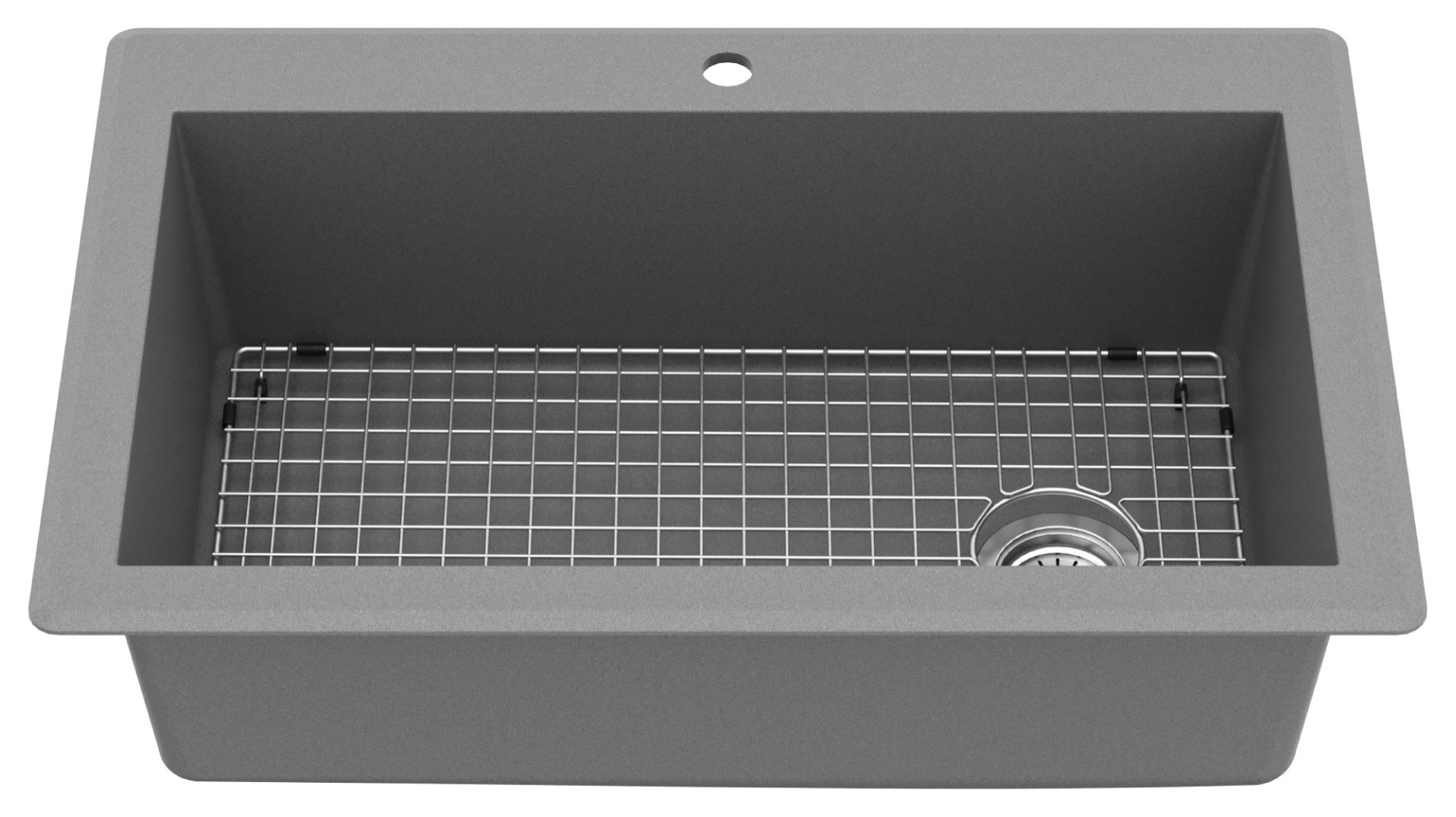 Karran Drop-In Quartz 33" 1-Hole Single Bowl Kitchen Sink Kit, Grey