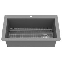 Karran Drop-In Quartz 33" 1-Hole Single Bowl Kitchen Sink Kit, Grey