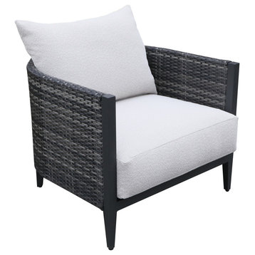 Wicker Club Chair with Cushion, Set of 2, Black Tourmaline/Gabardine
