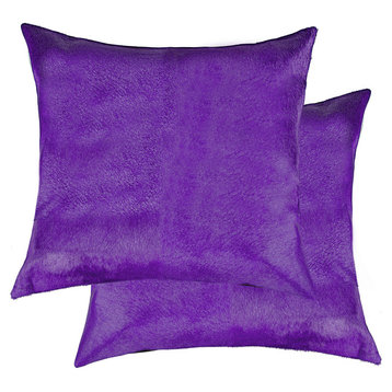 18"x18" Torino Cowhide Pillows, Set of 2, Purple
