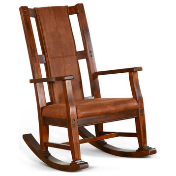Pemberly Row Farmhouse Mahogany Wood Rocking Chair in Dark Chocolate