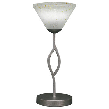 Revo Mini Table Lamp In Aged Silver, 7" Gold Ice Crystal Glass