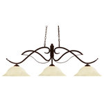 Z-Lite - Z-Lite 126BRZ-GM16 Phoenix 3 Light Billiard in Golden Mottle - Bold flowing curves define this three light fixture. Finished in bronze, this fixture uses warm glowing gold mottle glass shades to create a contemporary, yet classic look. This fixture includes 72" of chain on both sides to ensure a perfect hanging height.