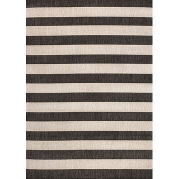 Negril Two-Tone Wide Stripe Indoor/Outdoor Area Rug, Black/Beige, 8x10