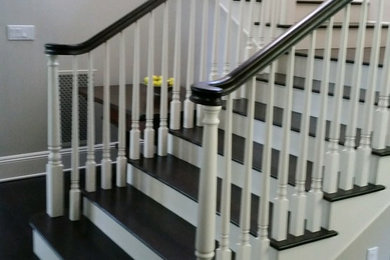 Example of an arts and crafts staircase design in Santa Barbara