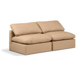 Meridian Furniture - Indulge Upholstered Modular Sofa, Tan, 2-Piece: 2 Armless Chair, Fiber Stuffed Vegan Leather - Experience ultimate comfort and style with our tan vegan leather Indulge Sofa. The luxurious vegan leather will elevate the aesthetic of any room. This sofa provides ample space for you to relax while its modular build offers the option of unlimited configurations. Whether you're looking to add a stylish element to your living room or a comfortable seating option to your bedroom, this sofa is the perfect choice.