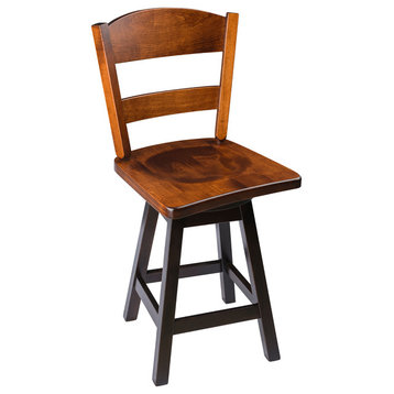 Rustic Swivel Stool, Wood With Back, 2-Tone, Counter Height, 24"