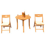 Teak Deals - 3-Piece Outdoor Teak Dining Set: 36" Round Table, 2 Surf Folding Arm Chairs - Set includes: 36" Round Dining Table and 2 Folding Arm Chairs.