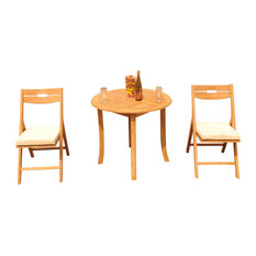 3-Piece Outdoor Teak Dining Set: 36" Round Table, 2 Surf Folding Arm Chairs