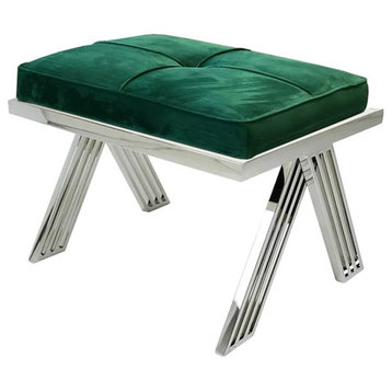 Daniele Ottoman Velvet Fabric Green With Polished Stainless Steel Base