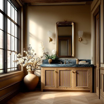 Fluted Oak Bathroom Vanity, Freestanding Vanity 30–80", Custom Rustic Modern Cab