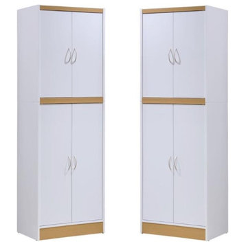 Home Square 4 Shelf Wood Kitchen Pantry Set in White (Set of 2)